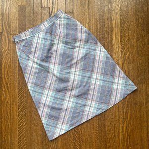 Vintage 50s/60s Wool Easter Pastel Plaid Midi Skirt w/Pockets - Women's 29x27